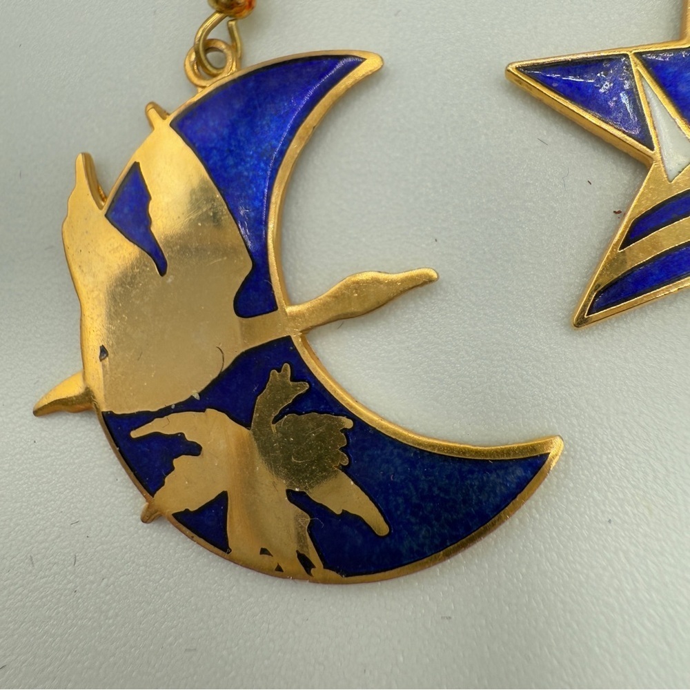 Vintage Cloisonne Blue and Gold Star and Moon Earrings - Picture 4 of 11